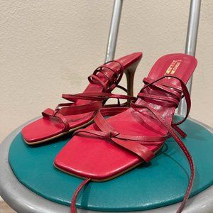 Bruno Valenti red strapy Leather Open toe Lace Up Heel Sandal Shoes Size 8M